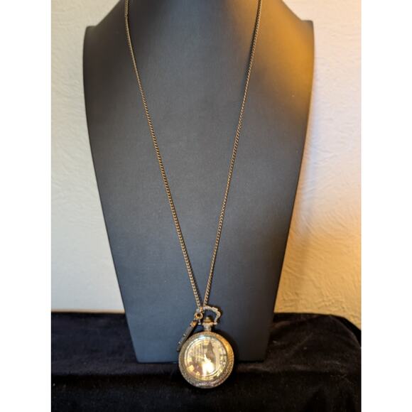 Paris Antiqued Bronze Retro VTG Style Steampunk Quartz Open Face Charm Necklace - Picture 6 of 6